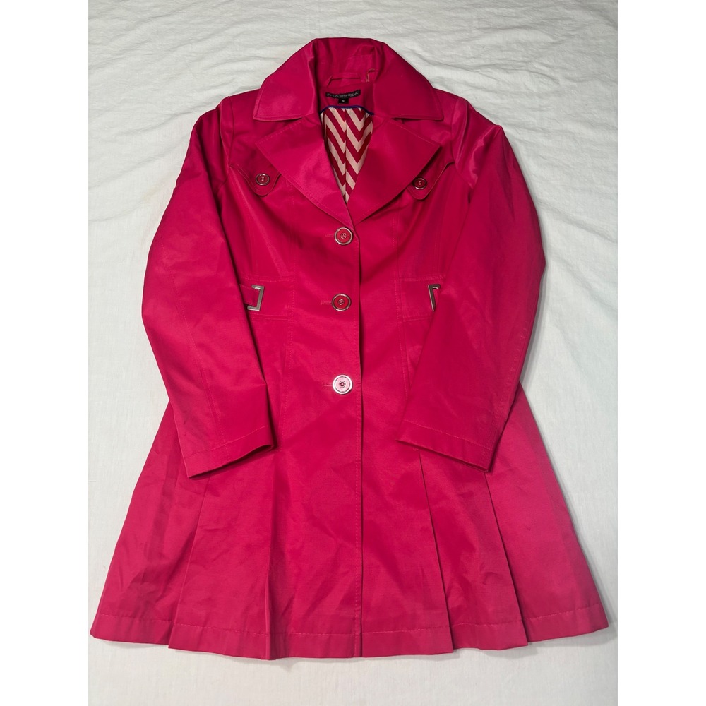 Via Spiga Watermelon Pink Pleated Trench Coat 06768R Womens Small